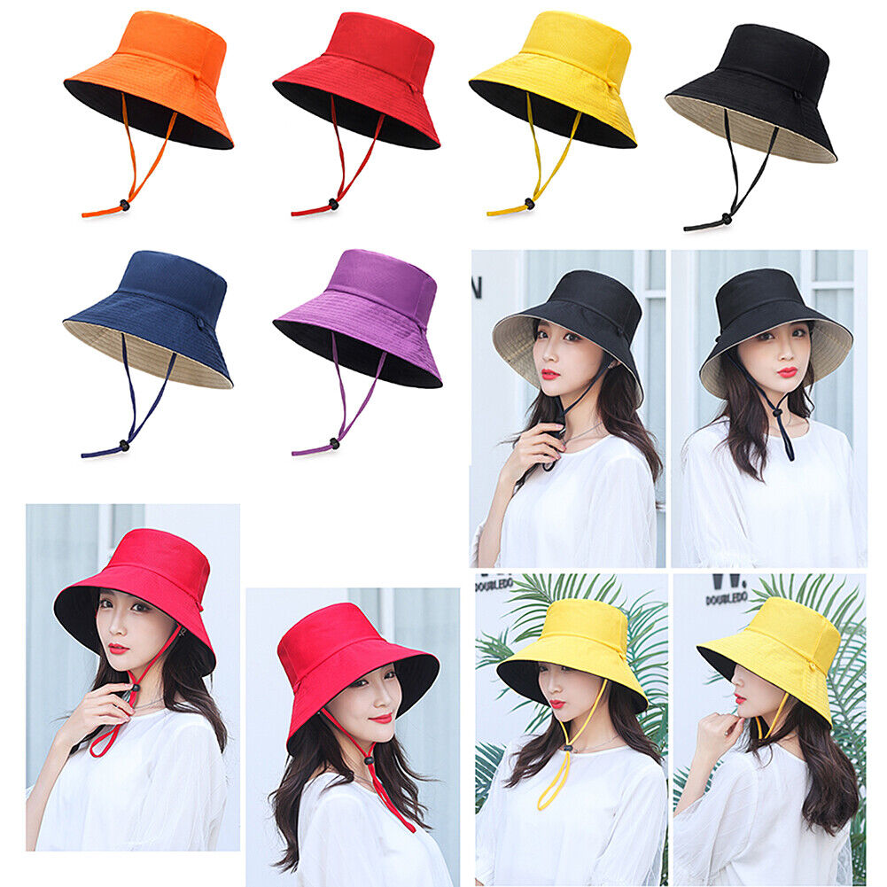 US UV Protection Double-Sided Wide Brim Bucket Hat Sun Hat Beach Fisherman Cap