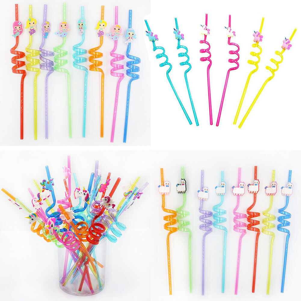 US 24Pcs Reusable Unicorn Alpaca Mermaid Straws Daughters Girls Party Favor Kids