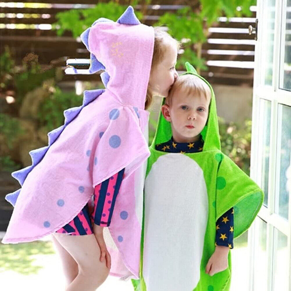 US Capped Hooded Baby Kids Dinosaur Bath Towel Wrap Toddler Bathrobe Cloak Cape