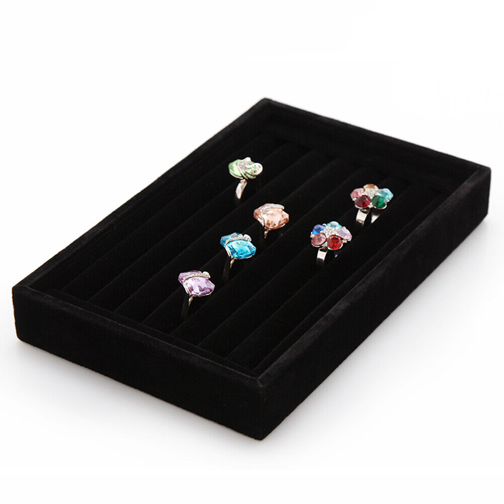 US 1-2 Pc Velvet Jewelry Ring Display Organizer Tray Holder Earring Storage Case