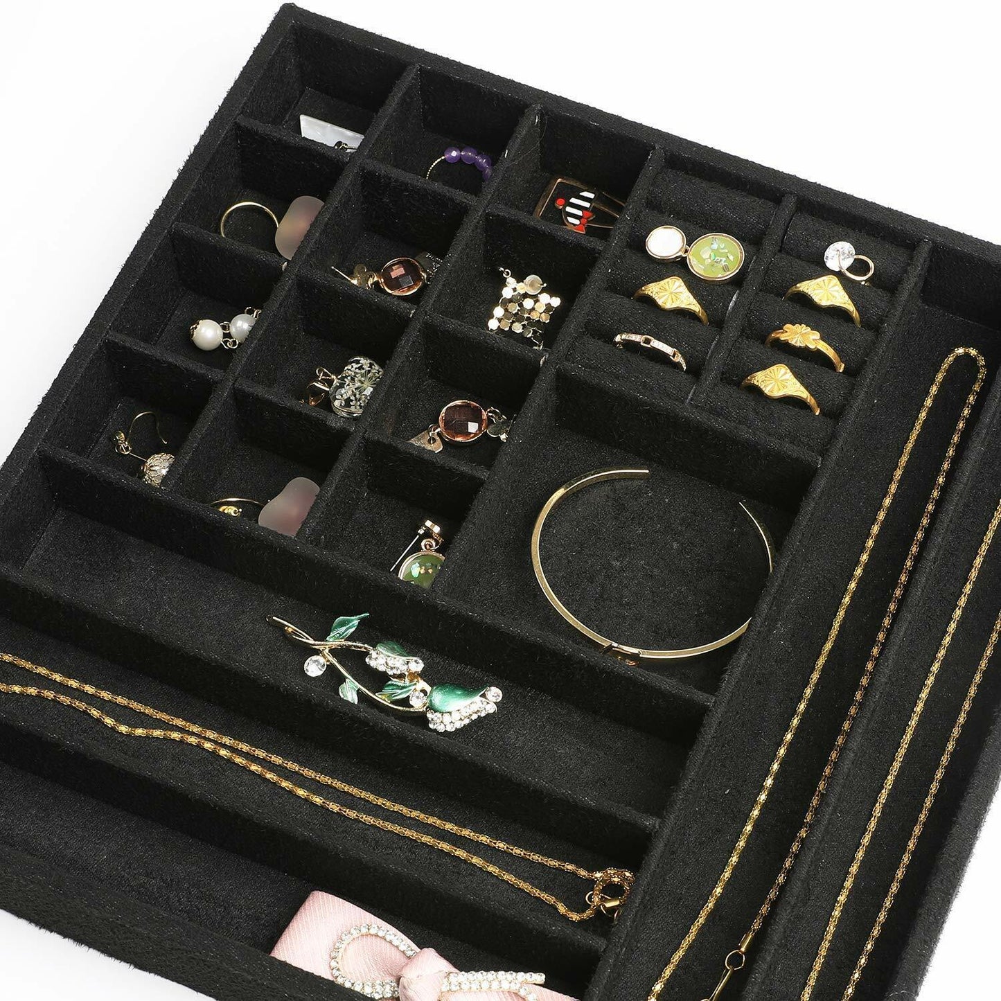 US Two-Layer Lint Large Jewelry Box Organizer Display Storage case with Lock