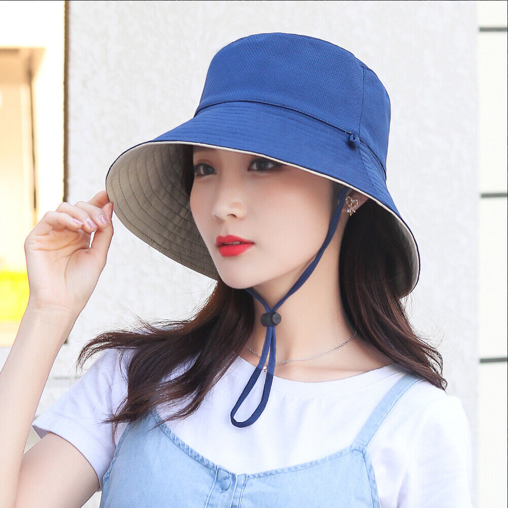 US UV Protection Double-Sided Wide Brim Bucket Hat Sun Hat Beach Fisherman Cap