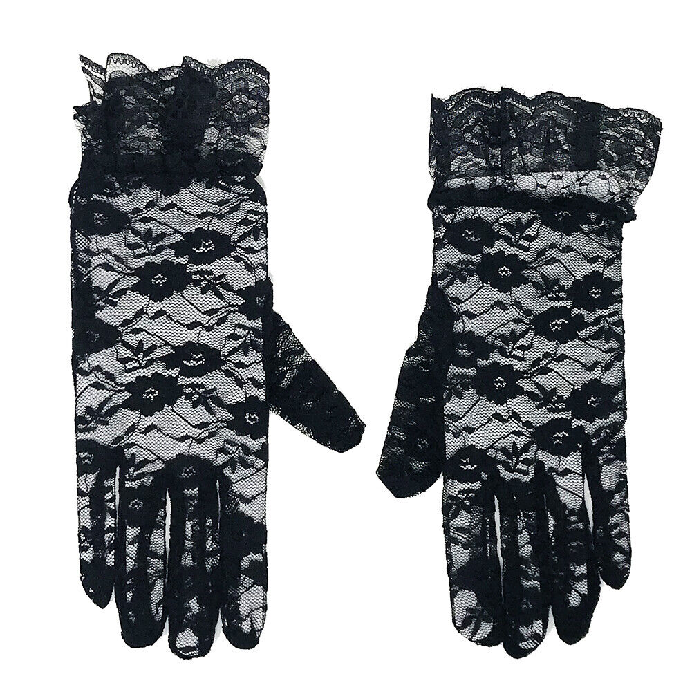US 1-2 Pairs Sexy Lace Wrist Length Gloves w/ Ruffle Bride Wedding Prom Anti UV