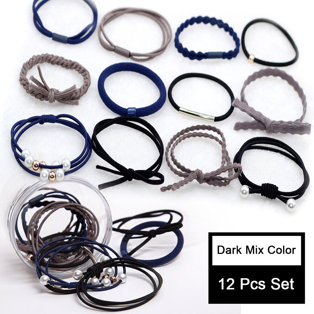 12Pcs/Set Korean Womens Elastic Ponytail Holder Rope Hair Tie Ring Hairband Band