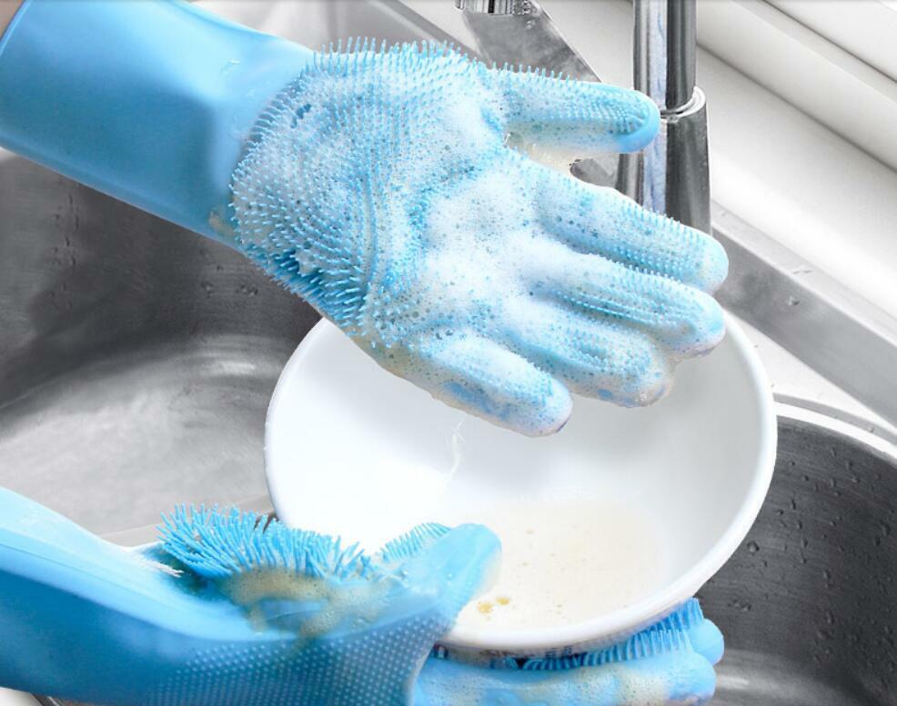 US 1-2 Pairs Silicone Cleaning Brush Scrubber Gloves Heat Resistant Dish Washing