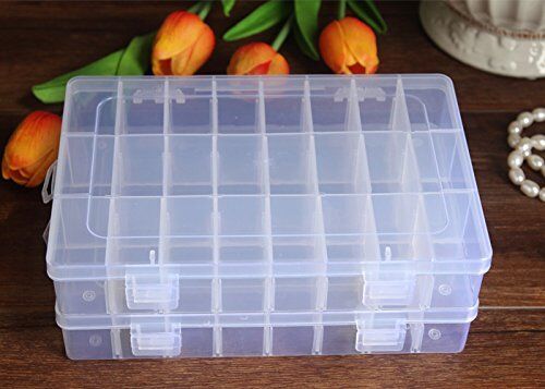 2 Pack 24 Grids Plastic Storage Box Jewelry Earring Tool Containers Organizer