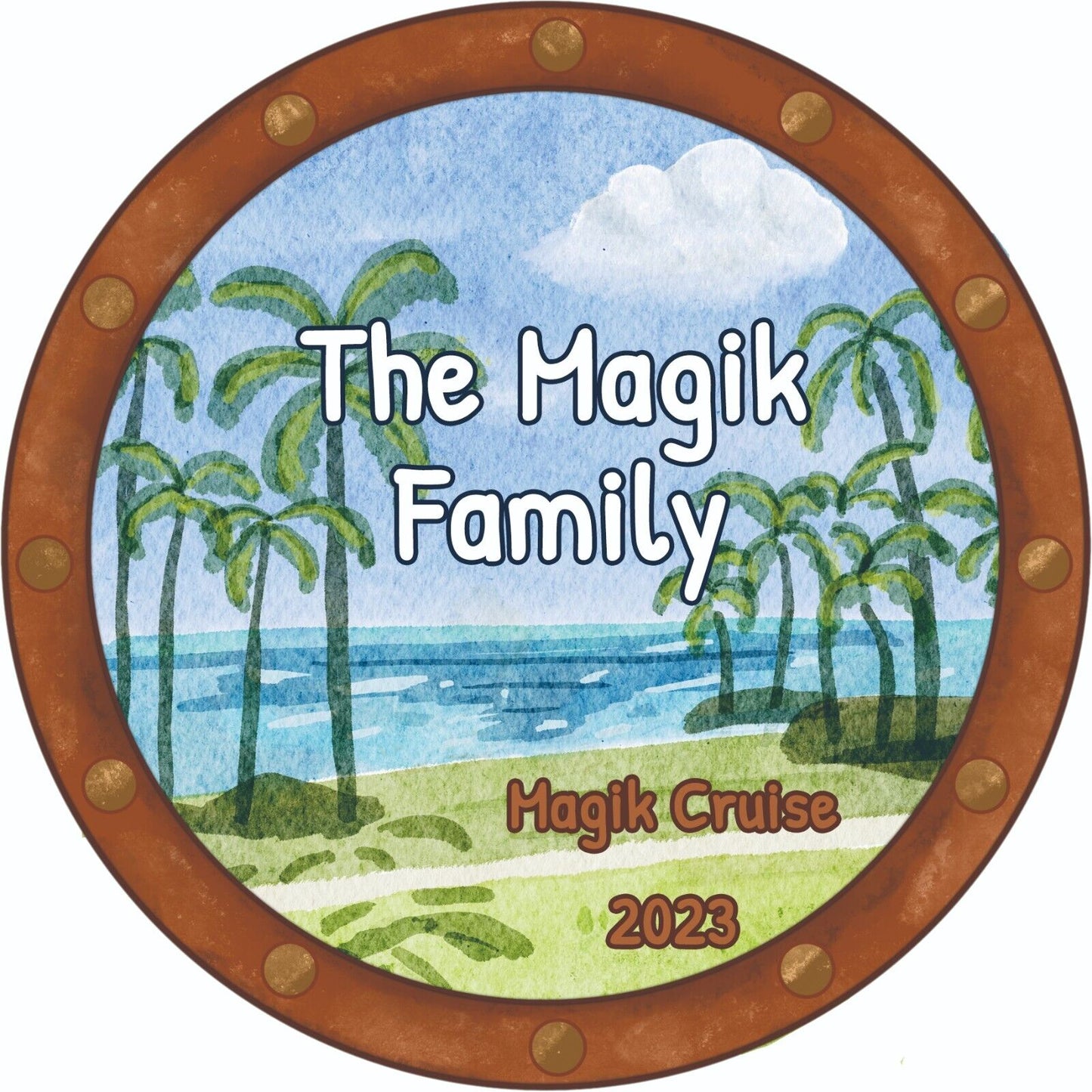 US Custom Cruise Ship Magnet Stateroom Door 8" Beach Sea Tree Watercolor Style
