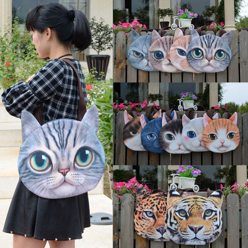 Magik Women Animal Muzzy 3D Cat Dog Tiger Face Zipper Shoulder Bag Tote Handbag