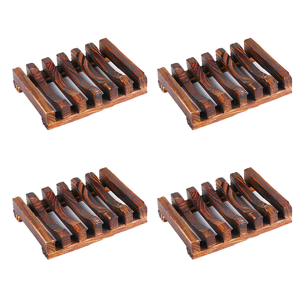 US 4-8 Pack Wooden Bamboo Soap Holder Dish Tray Multi Use Storage Case Container