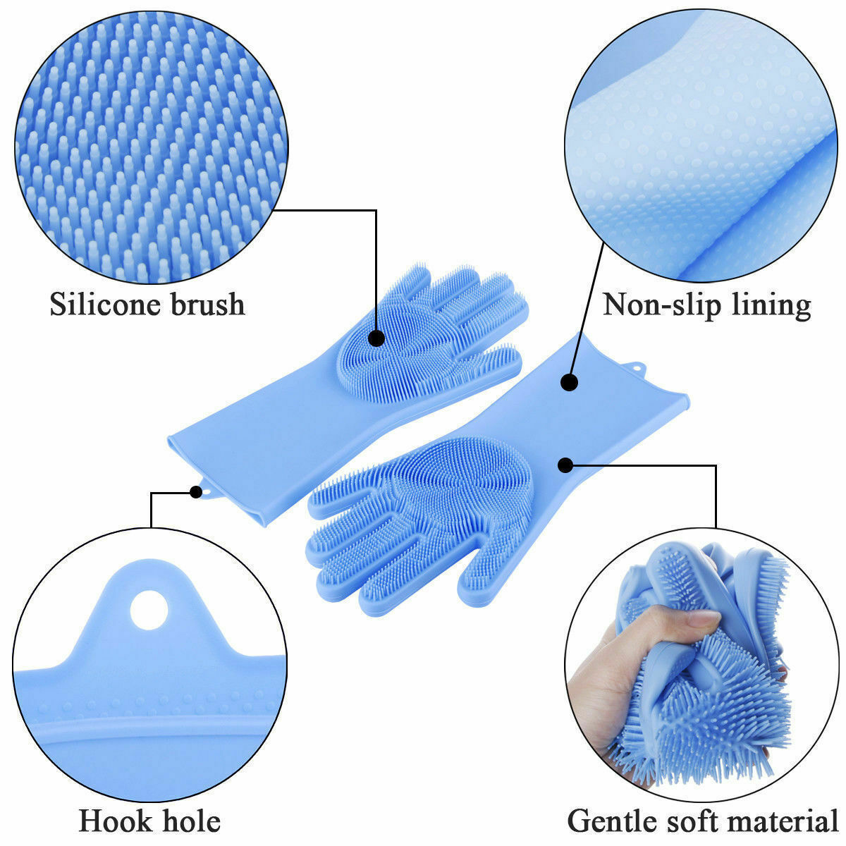 US 1-2 Pairs Silicone Cleaning Brush Scrubber Gloves Heat Resistant Dish Washing