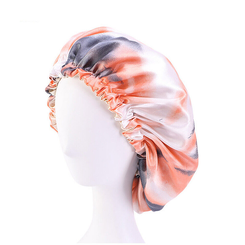 US Double-sided Satin Night Sleep Cap Hair Bonnet Hat Head Cover w/ Elastic Band