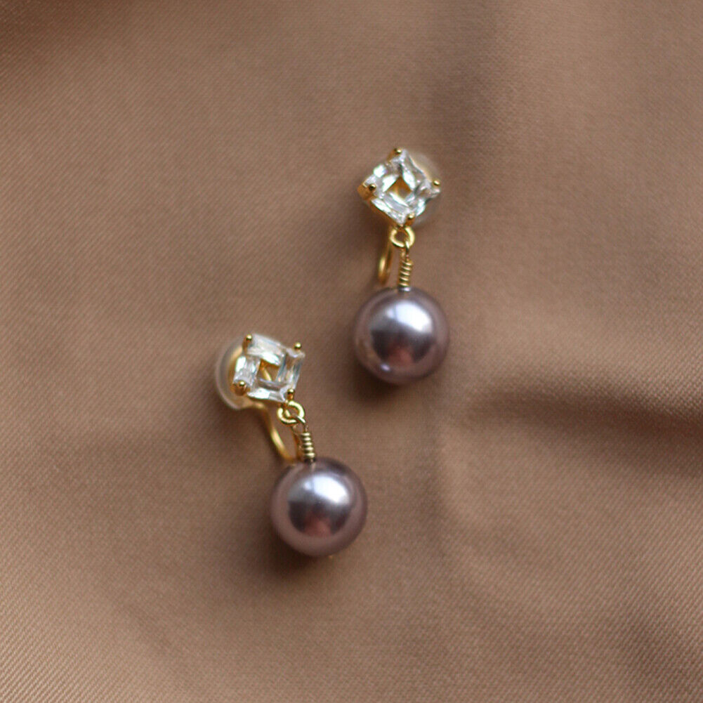 US Non-Piercing Cilp-on Earrings Luxury Fresh Water Pearl Anti Tarnish w/ Pad