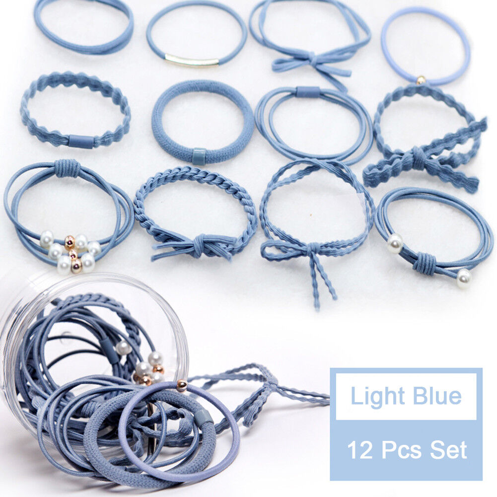 12Pcs/Set Korean Womens Elastic Ponytail Holder Rope Hair Tie Ring Hairband Band