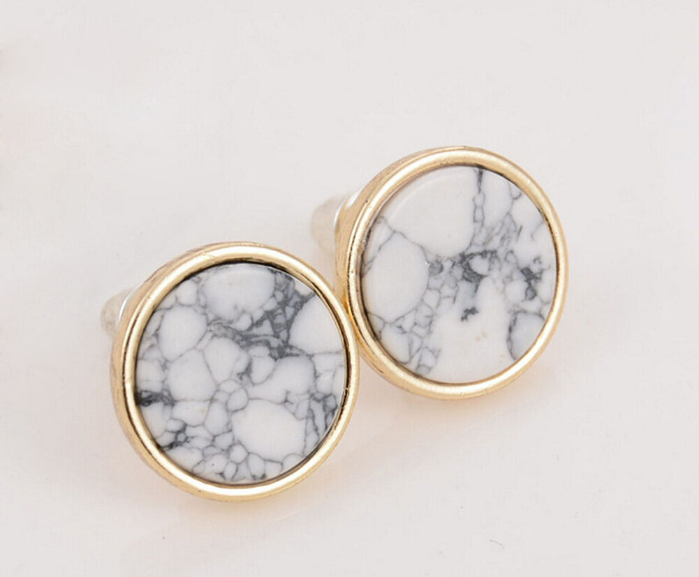 Magik Faux White Black Punk Simple Marble Stone Geometric Shaped Stud Earrings