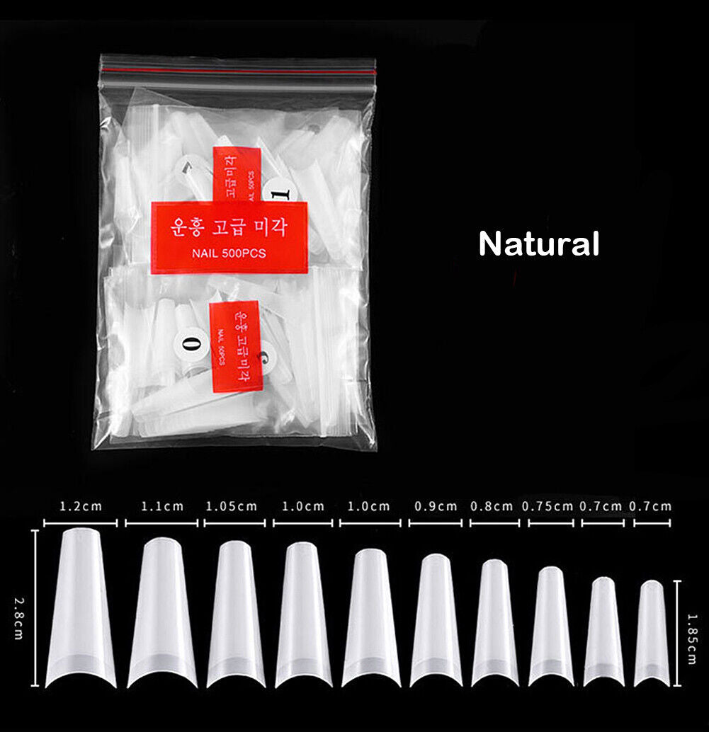 US 500-1000Pc Clear Natural Salon Half French False Acrylic Nail Art Cowboy Tips