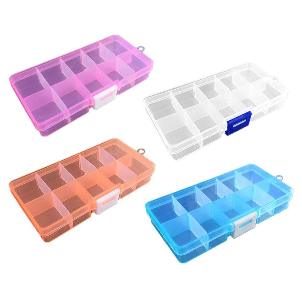 2 Pack Plastic Storage Box Jewelry Earring Tool Containers w/Divider, 10-15 Grid