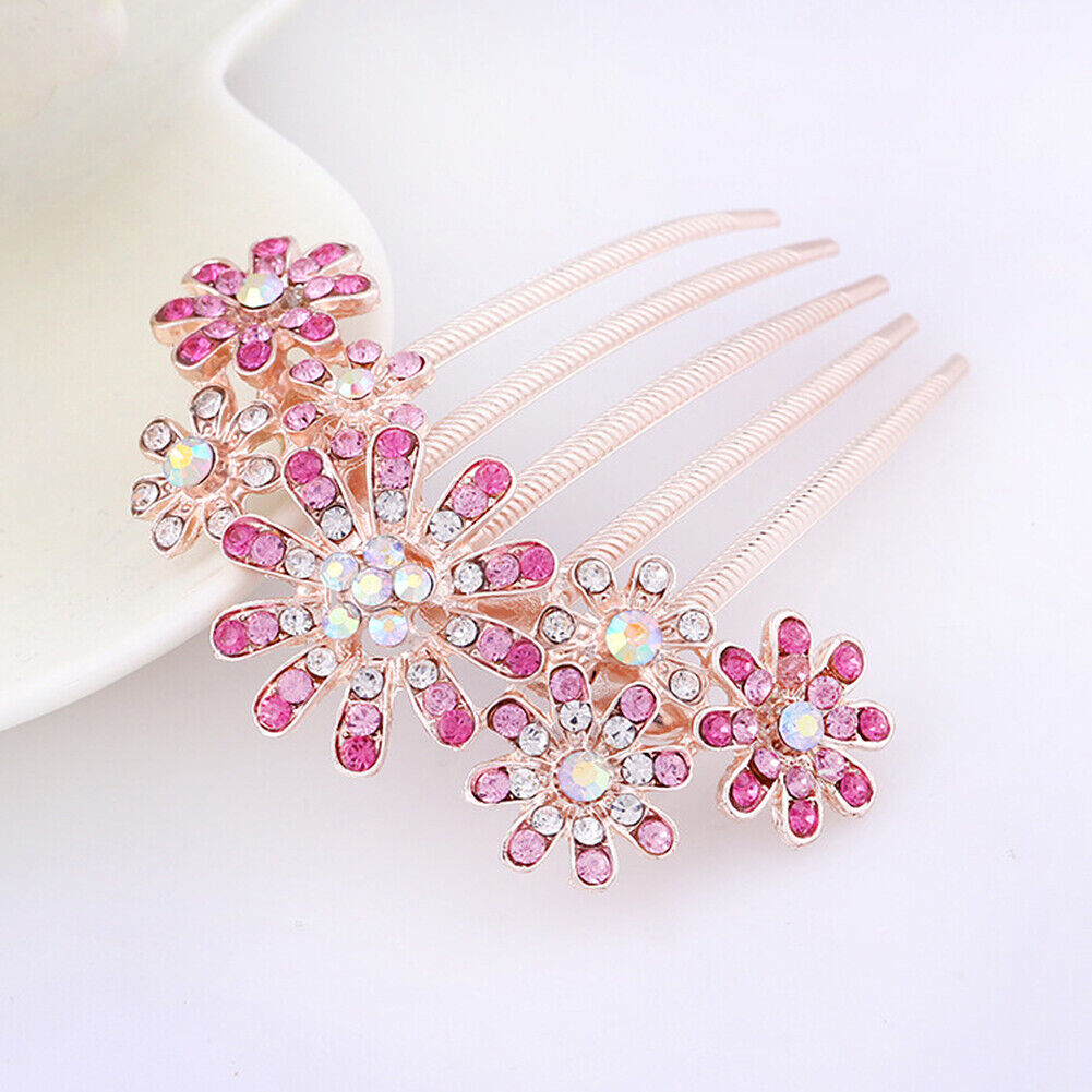 US Lady Bride Comb Clip Floral Head Piece Crystal Chinese Style Flower Hair Pins