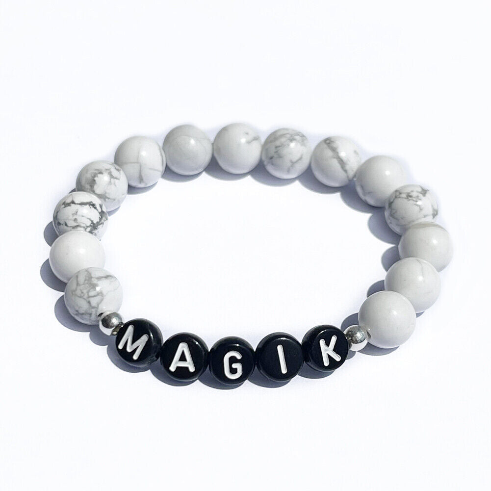 US Personalize Custom Name Mama Bracelet Bead Stretch Energy Stone Agage Howlite