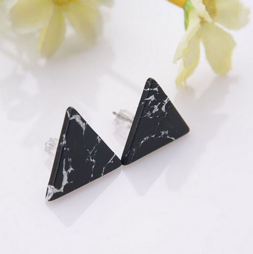 Magik Faux White Black Punk Simple Marble Stone Geometric Shaped Stud Earrings