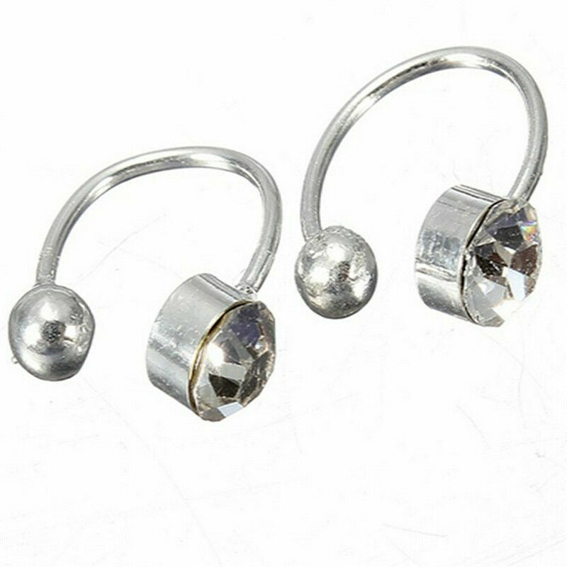 US 2Pcs Crystal Ear Cuff U Shape Wrap Earrings Non Piercing Rhinestone Clip-on