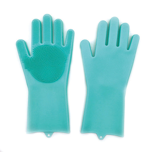 US 1-2 Pairs Silicone Cleaning Brush Scrubber Gloves Heat Resistant Dish Washing