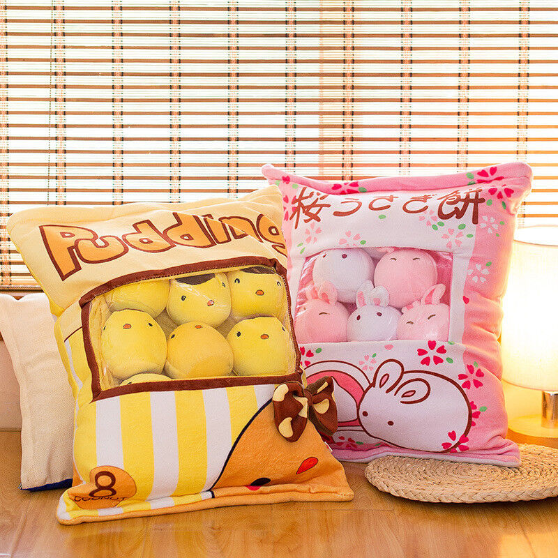 US Plush Stuffed Animal Imitation Snack Bag Cushion Toy Pillow with Little Dolls