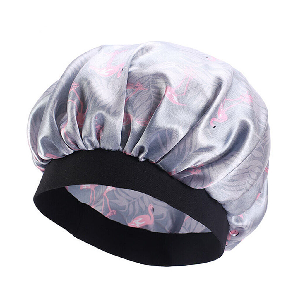 US Women Satin Night Sleep Cap Hair Bonnet Hat Silk Head Cover Wide Elastic Band