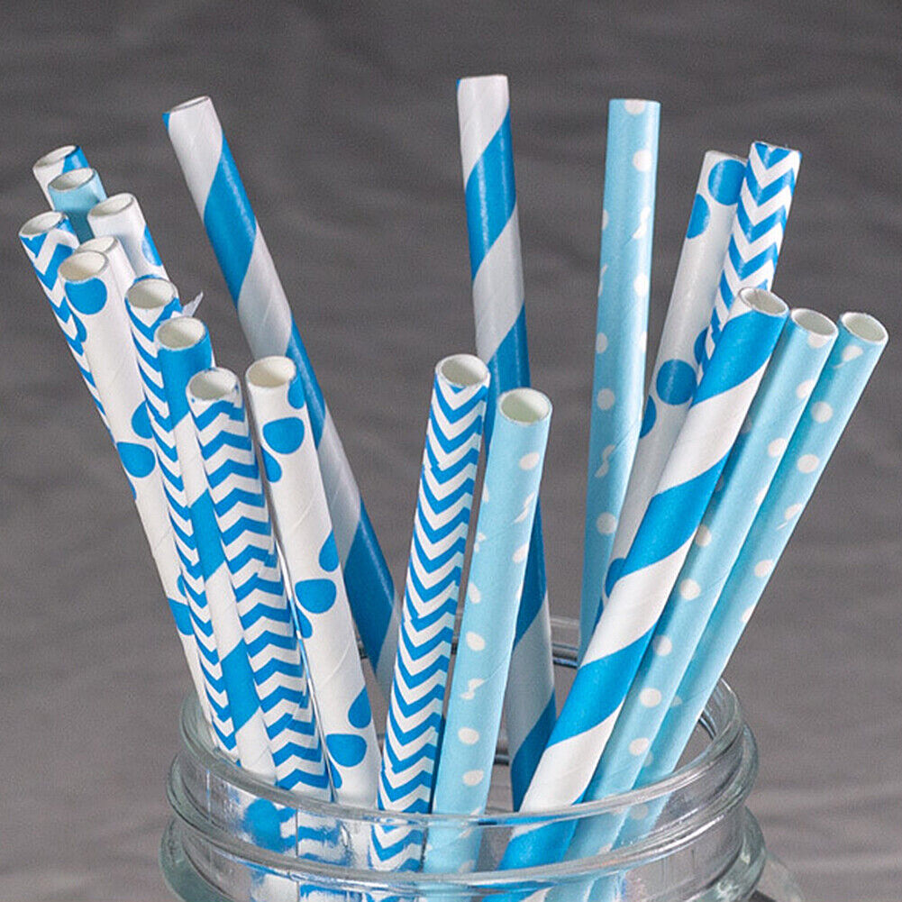 US 100~200 Bulk Packed Paper Straws Pattern Color -Biodegradable FDA Approved