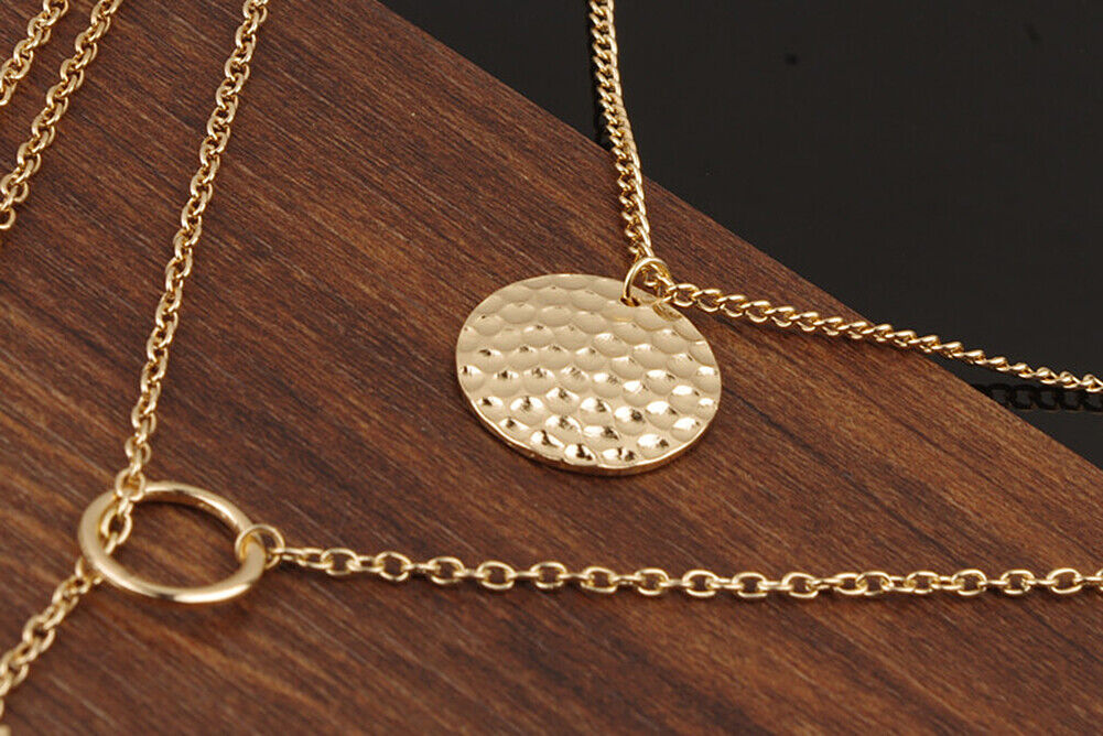 US Boho Women Multi-layer Long Chain Pendant Crystal Choker Necklace Jewelry