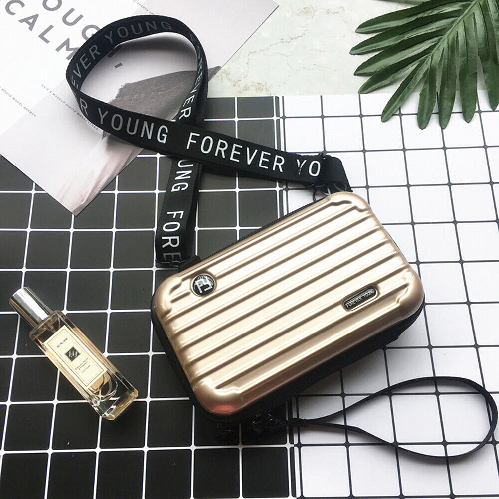 US Women Suitcase Box Shape Crossbody Shoulder Bag Letter Band Travel Carrying
