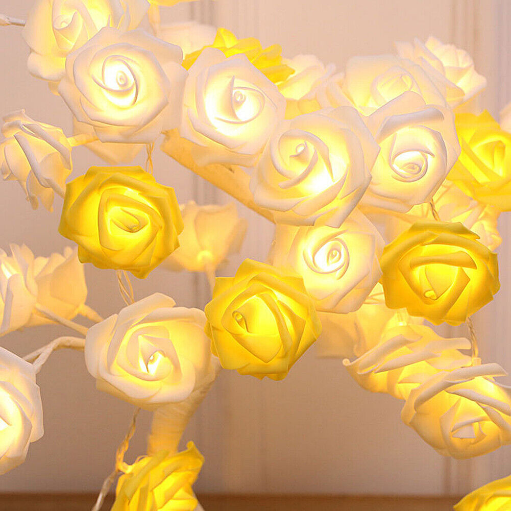 9.84 Ft 20 LED Rose Flower Lights String Battery Operated Wedding Home Party US