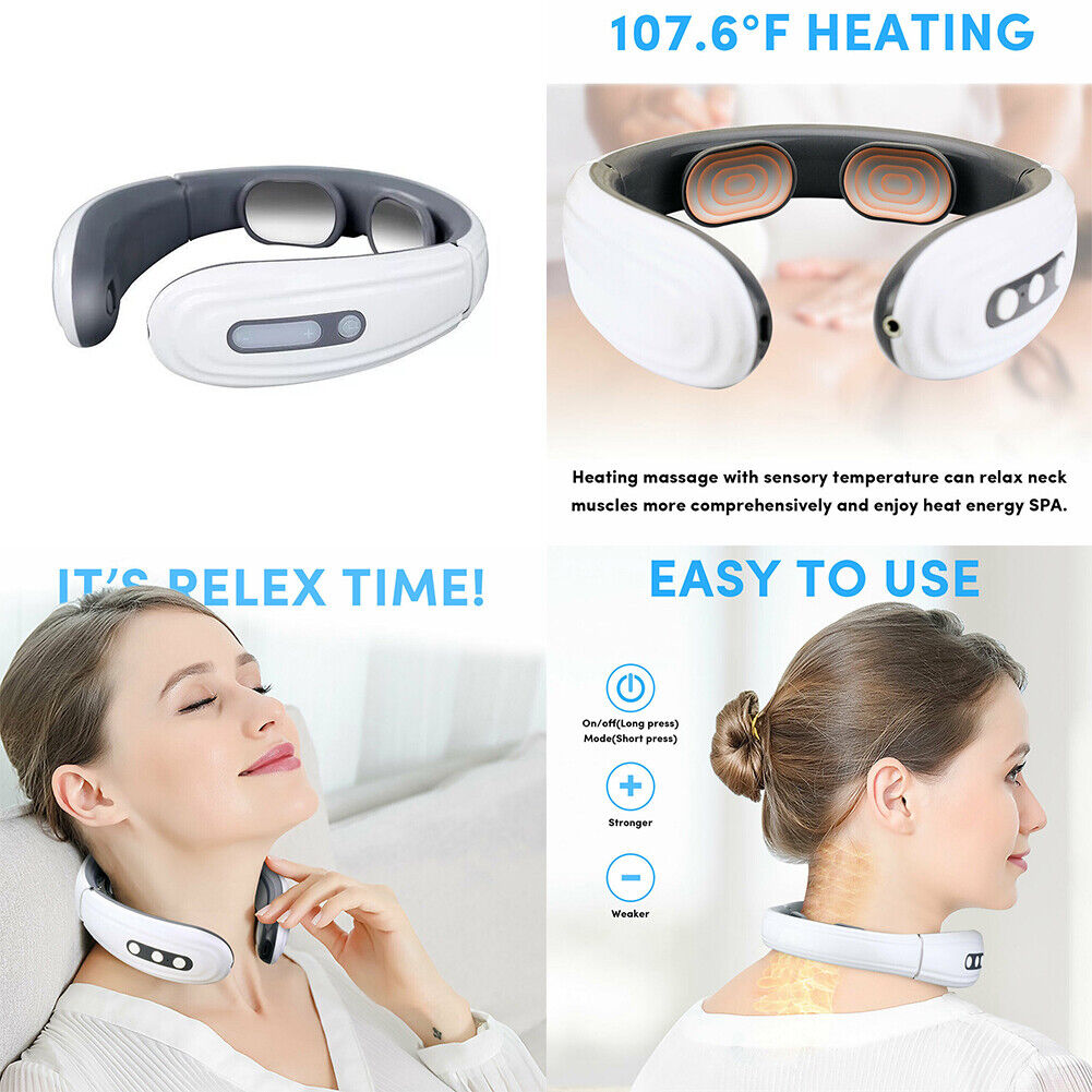 US Portable Neck Massager Heat Vibration Pulse Pain Relief Intelligent Machine