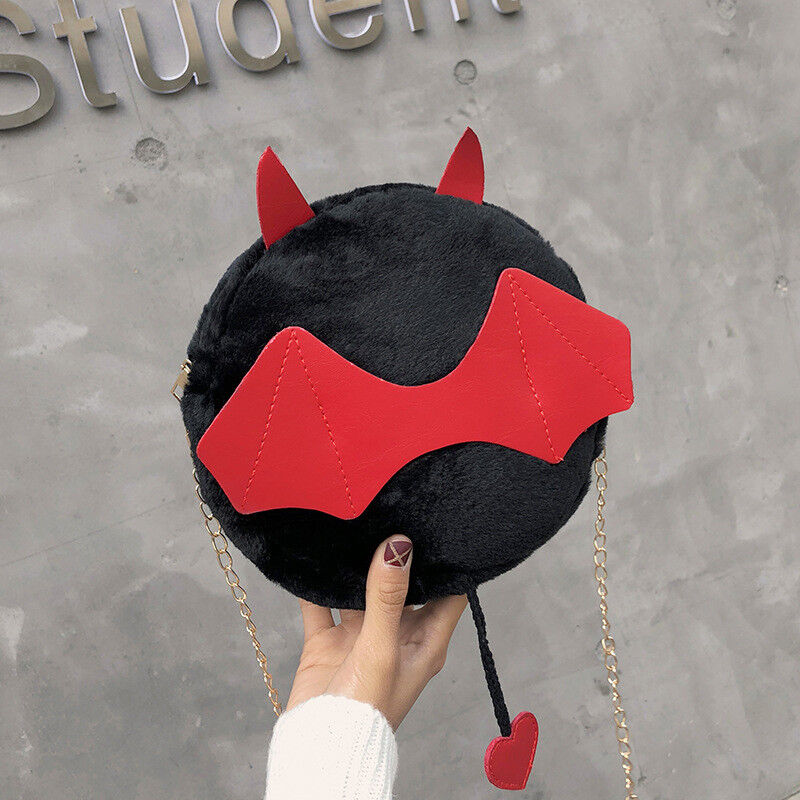 Magik Devil Monster Crossbody Shoulder Bag Faux Fur Fluffy Bat Doll Toys Handbag