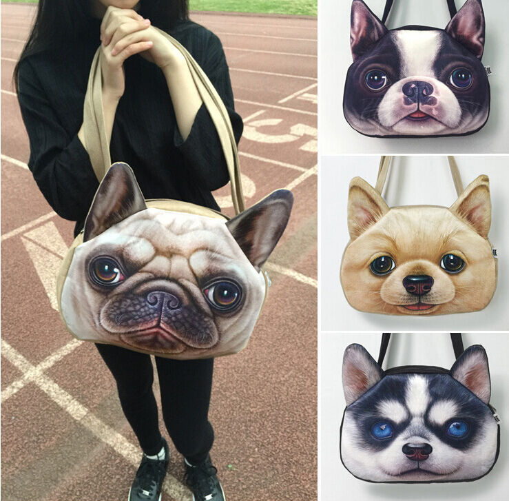 3D Cute Cat Dog Face Shoulder Bag Cat Dog Animal Pattern Handbag Shopping Purse