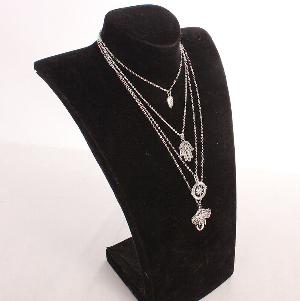 US Boho Women Multi-layer Long Chain Pendant Crystal Choker Necklace Jewelry