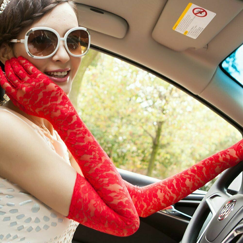 US Sexy Lace Gloves Thin Long Bride Wedding Party Arm Elbow Prom Driving 19.7''
