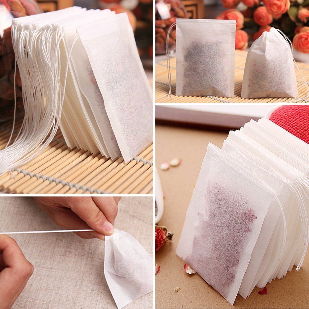 US 100-400 pcs Disposable Filter Drawstring Flip Empty Teabag Herb Loose Tea Bag