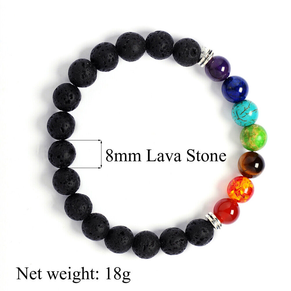 US 7-Chakra Healing Buddha Lion Drum Beads Lava Stone Reiki Meditation Bracelet