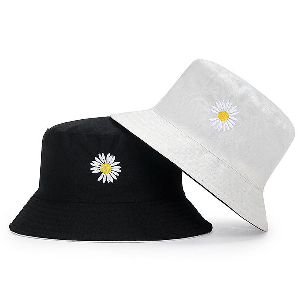 US Double-sided Bucket Hat Fisherman's Cap  Men Women Embroidery Pattern Cotton
