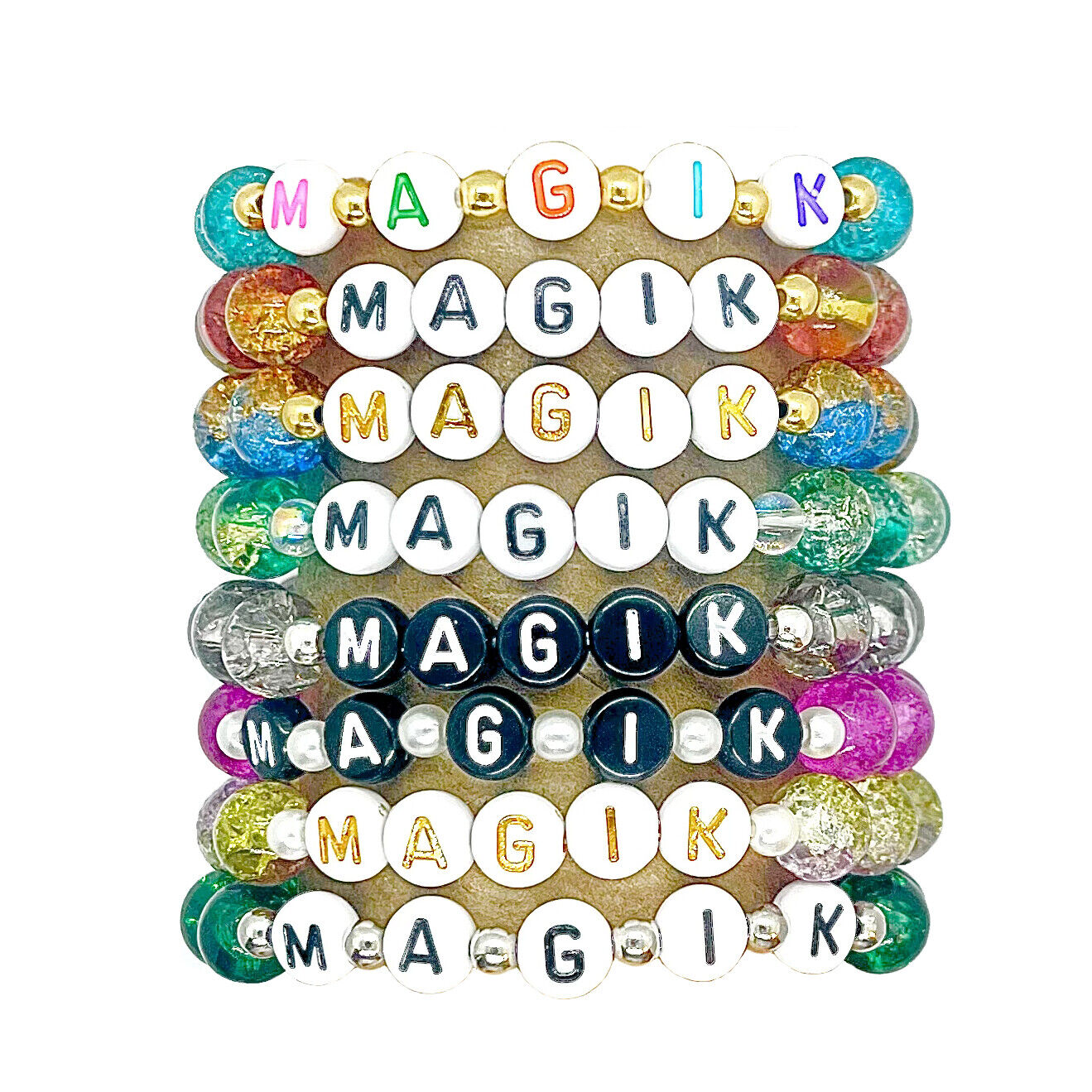 Magik Custom Personalized Name Mama Bracelet Crackle Lampwork Glass Beads Gift