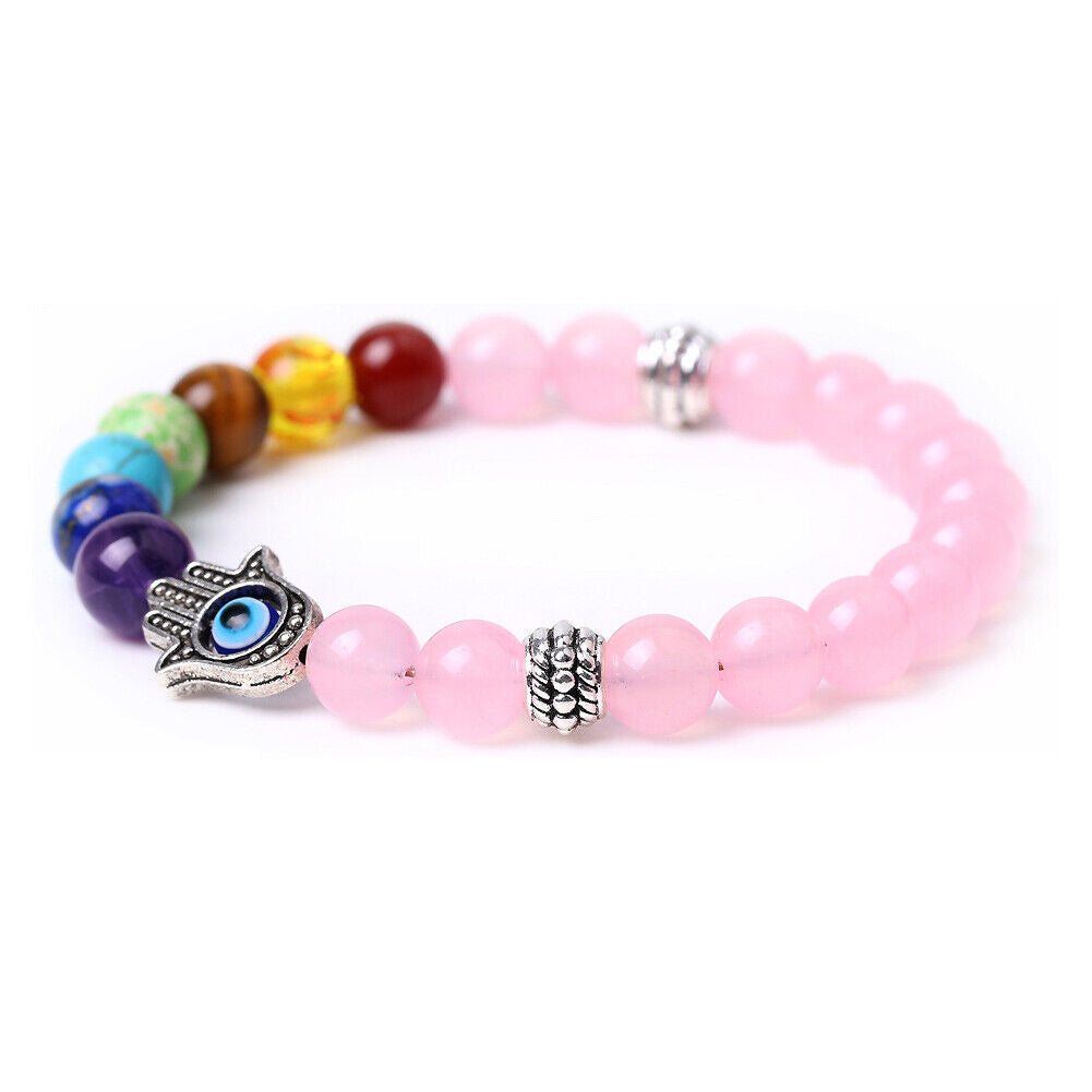 US 1-2Pcs Hamsa Hand Fatima 7-Chakra Lava Agate Beads Bracelet Reiki Energy Yoga