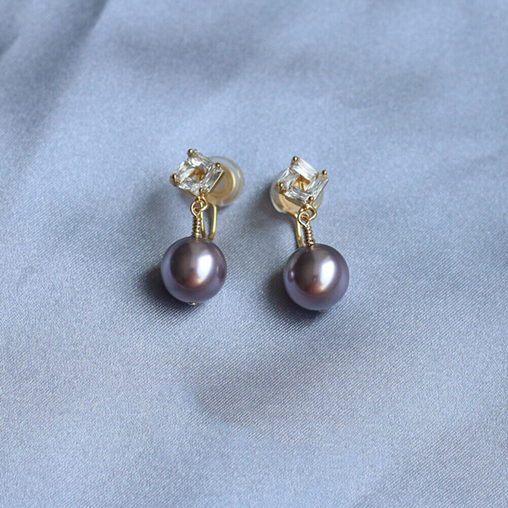 US Non-Piercing Cilp-on Earrings Luxury Fresh Water Pearl Anti Tarnish w/ Pad