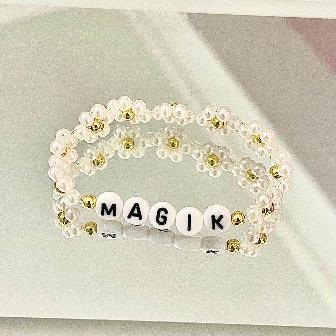 US Custom Name Seed Bead Bracelet Daisy Imitation Pearl Mama Bracelet Women Girl