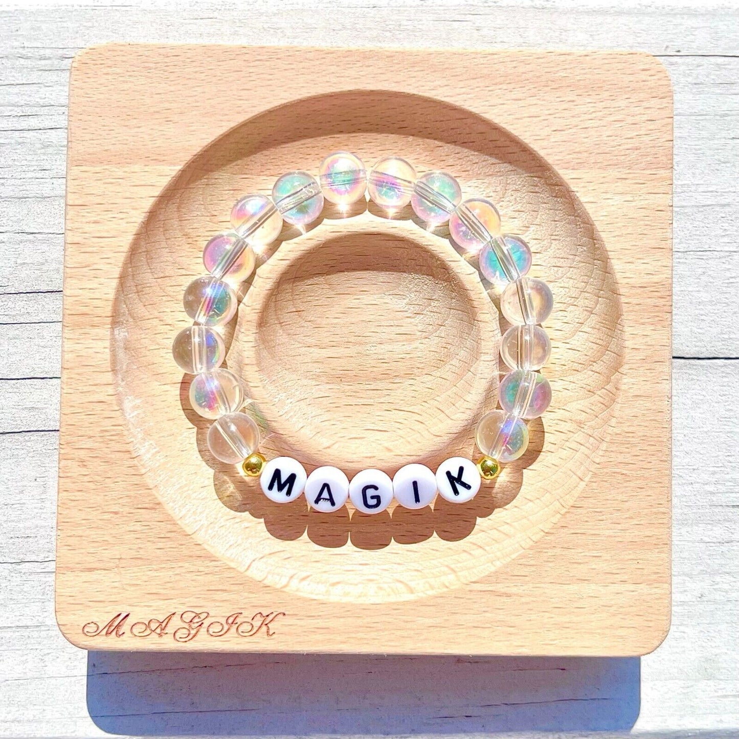 Magik Custom Name Glass Bead Soap Bubbles Mermaid Holographic Aura Mama Bracelet