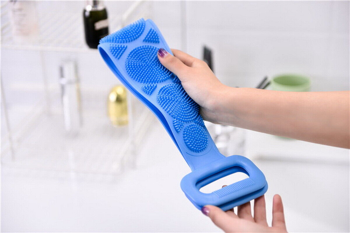 US Silicone Bath Towel Rub Brush Pull Back Strip Scrubber Exfoliating Scrub Tool