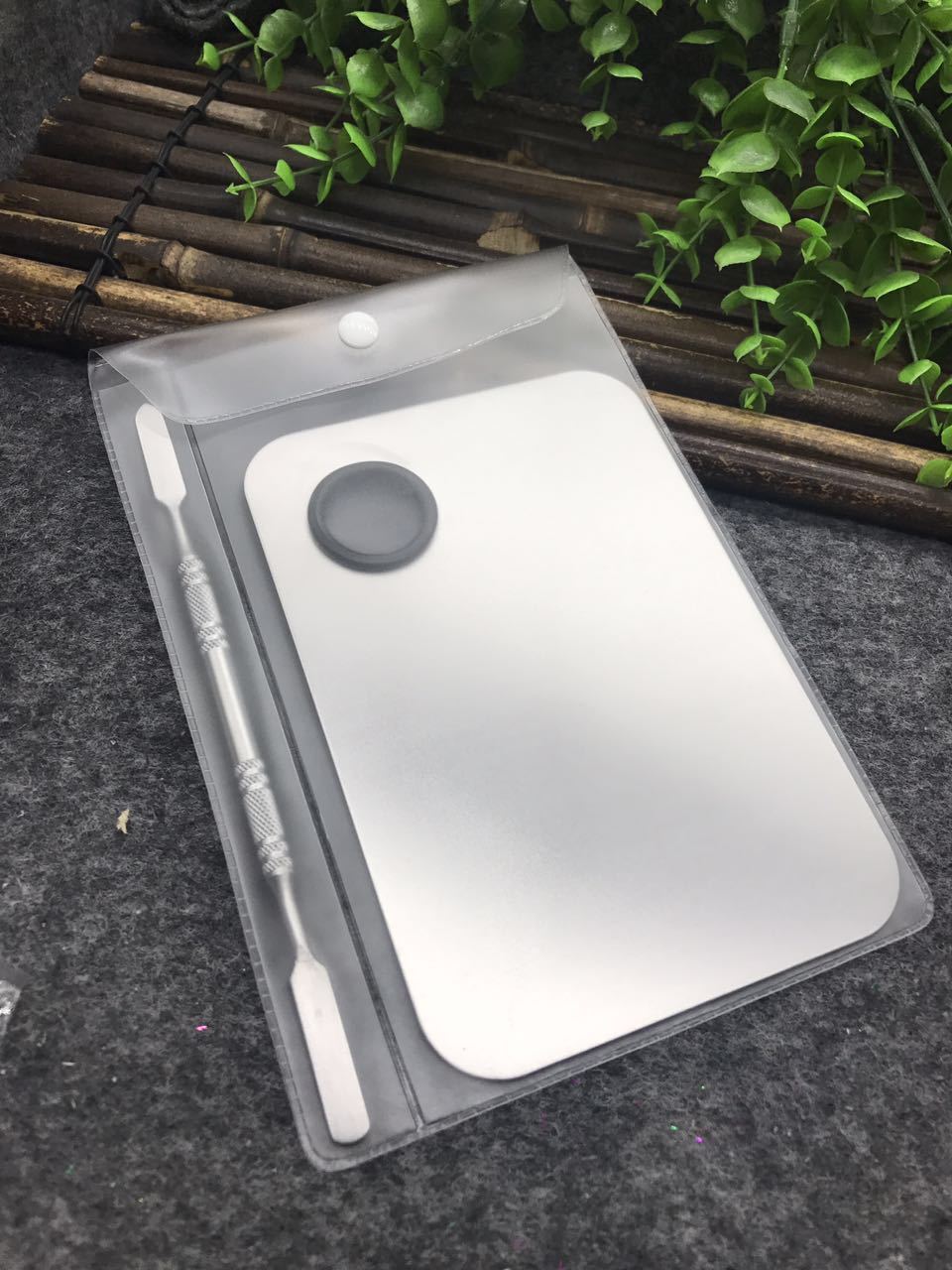 Acrylic Cosmetic Nail Art Makeup Polish Mixing Palette Stainless Steel Spatula