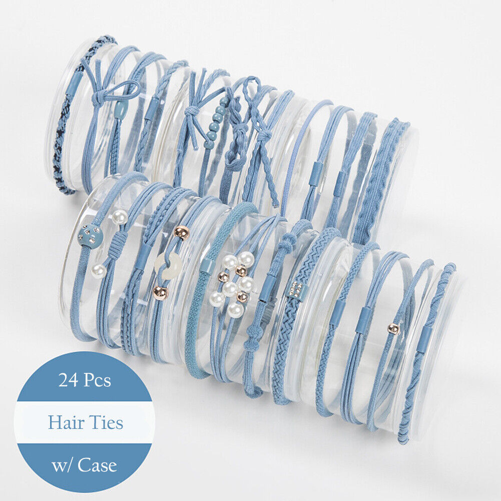 24 Pcs Set Korean Women Elastic Ponytail Holder Rope Hair Tie Ring Hairband Band