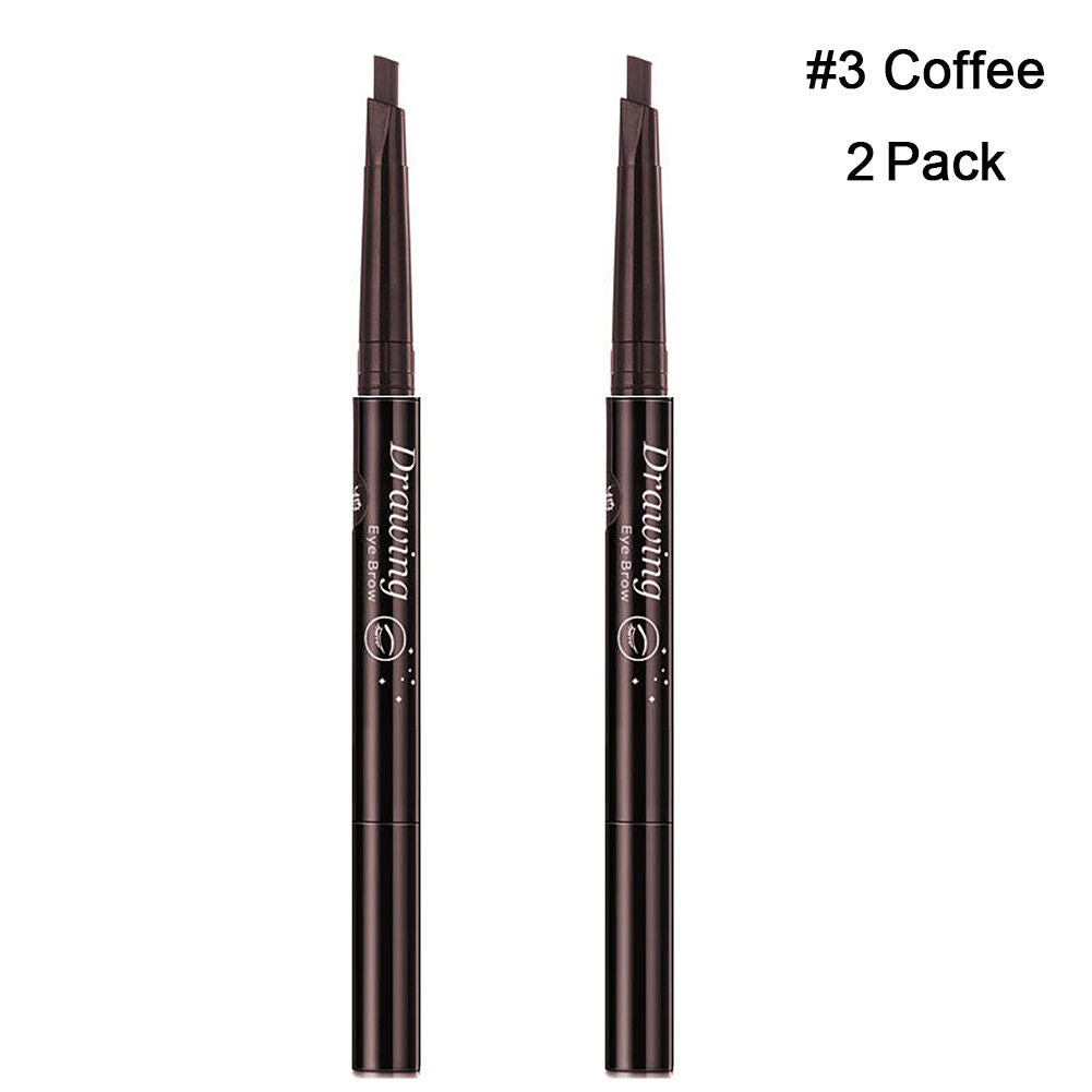 2 Pack Eyebrow Pencil Retractable Slant Tip with Brush Double-end Waterproof