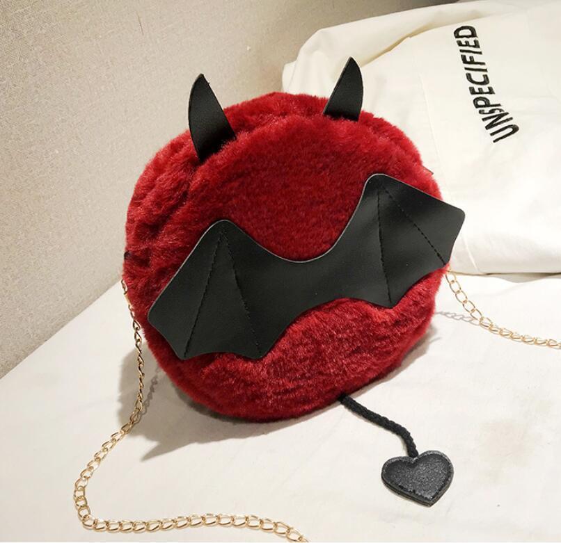 Magik Devil Monster Crossbody Shoulder Bag Faux Fur Fluffy Bat Doll Toys Handbag