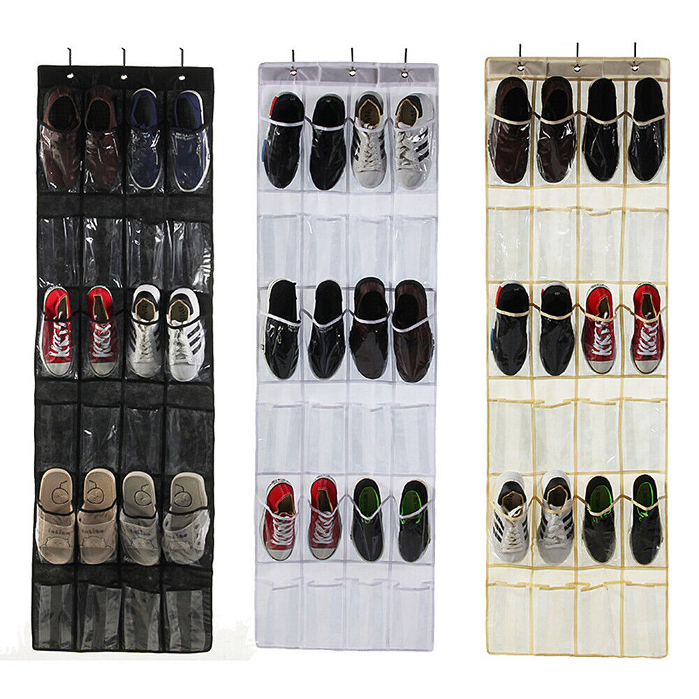 US 1-2 Pack 24 Wide Pockets Over the Door Shoe Organizer Hanging Shoe Holder PVC